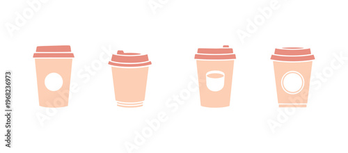 Variety of disposable paper cup icons in minimal flat style.