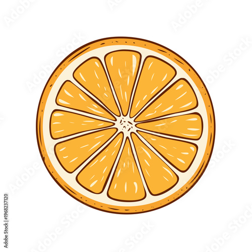 Vibrant orange slice illustration top view with juicy segments and white pith