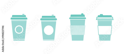 Set of paper coffee cups with different shapes in flat vector design.