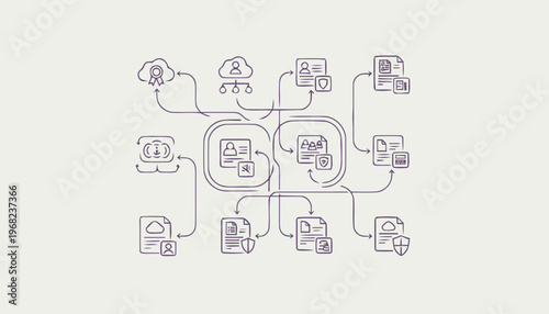 Complex Data Flow Diagram Illustrating Interconnected Systems and Processes.