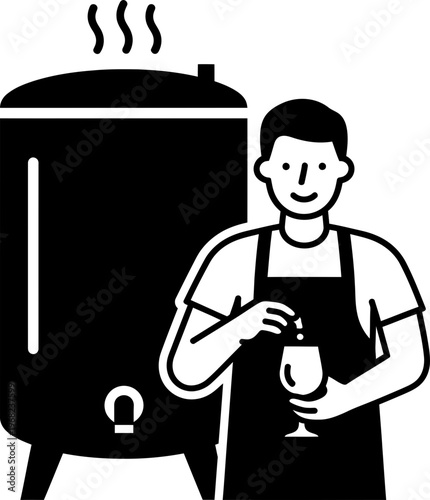 Man sommelier tasting wine from a barrel. Winemaking process concept. Flat icon for winery, cellar, vineyard, or wine product illustration