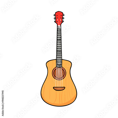 Acoustic Guitar with Red Headstock and Natural Wood Finish