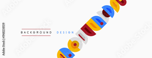 Minimalist design features colorful geometric shapes, text background design. Clean aesthetic, simple composition, modern style.