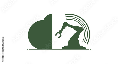 Cloud Computing and Robotic Arm Silhouette Representing Automation.
