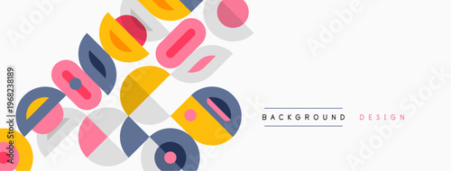 Abstract geometric shapes overlap, creating colorful pattern. Soft pastel tones dominate design, offering modern aesthetic.