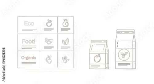 Eco Food and Organic Icons with Packaging Designs - Vector Graphics for Healthy Living Brands