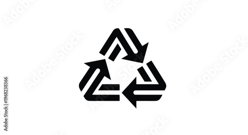 Black and White Recycling Symbol on White Background.