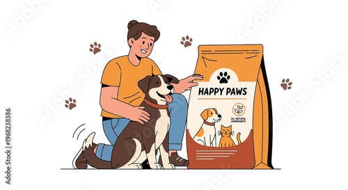 Happy Dog with Owner and Pet Food Bag - Healthy Nutrition for Pets