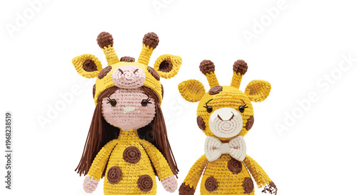 Cute Crochet Giraffe Doll Vector Illustration with Amigurumi Toy Characters, Handmade Knitted Animal Plush Design for Kids and Craft Projects