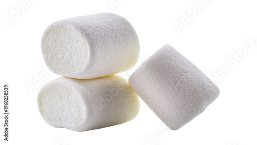 Bild auf Leinwand Fluffy white marshmallow candies three puffy confections arranged casually, isol