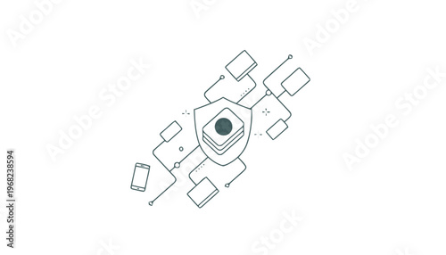 Abstract illustration of a secure data network with connected devices.