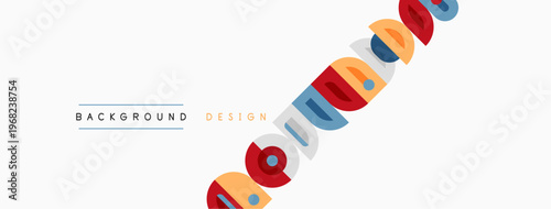 Minimalist design features colorful semicircles, text background design. Clean aesthetic, simple composition, neutral tones dominate.