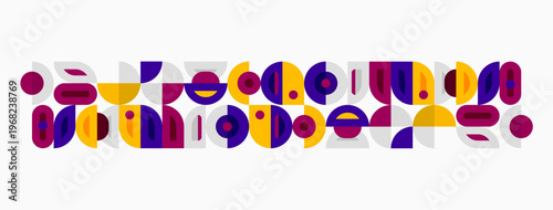 Abstract geometric pattern. Purple, yellow shapes overlap creating modern design. Minimalist composition, flat vector illustration.