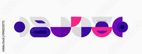 Abstract geometric shapes, purple, gray, white. Minimalist design, circular elements, linear forms, modern aesthetic. Simple composition.