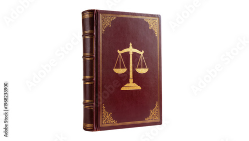 Quadro su tela Antique burgundy leather-bound book with ornate gold detailing displaying a cent