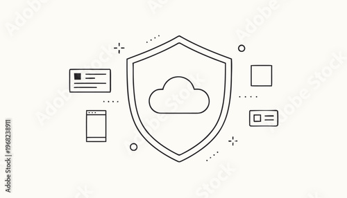Cloud Security Shield Icon for Data Protection and Cybersecurity.