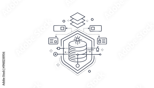 Abstract illustration of a server database with data layers and security.