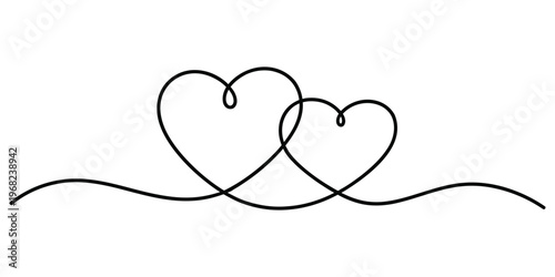 Minimalist Continuous Line Drawing of Two Intertwined Hearts