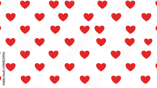 Seamless background pattern made of many small red hearts scattered randomly on a plain white field suitable for Valentine's Day designs.