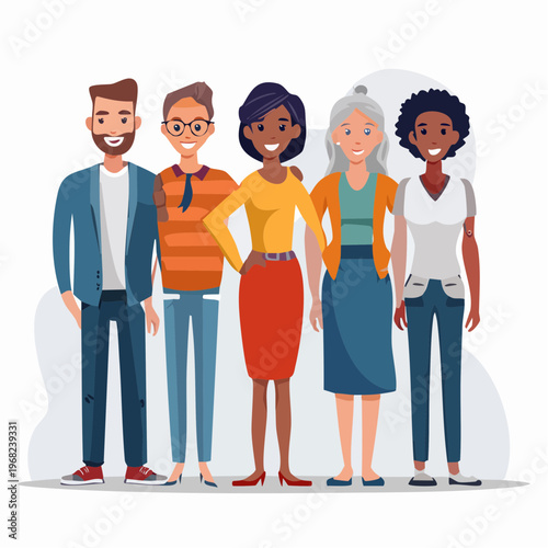 Diverse group of happy people standing together showcasing unity and community.