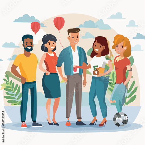 Diverse group of friends enjoying an outdoor gathering together.