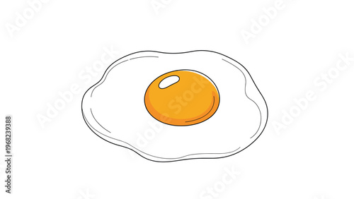 Hand-drawn illustration of a single fried egg sunny side up with a bright orange yolk and irregular white edges on white.