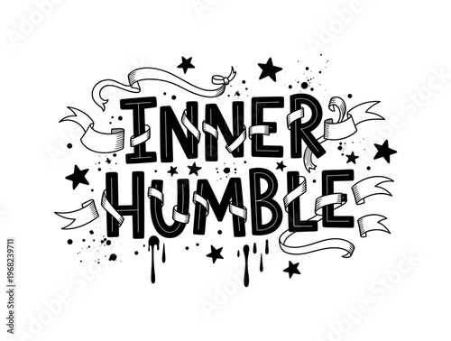 Inner Humble. lettering and all elements in black. Vector style. AWhite background. Pure white background. Perfect isolation and visual consistency. Funky