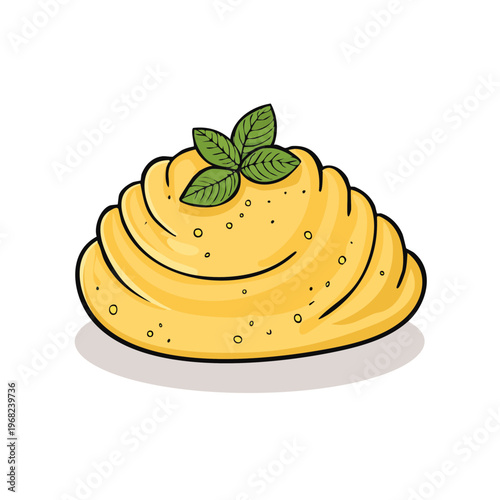 Whipped mashed potato swirl garnished with fresh basil leaves