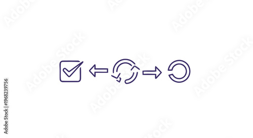 Checkmark Box with Circular Arrows Representing Process Flow.