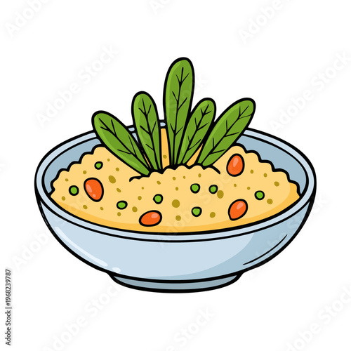 Wholesome bowl of porridge with fresh greens and colorful vegetables illustration