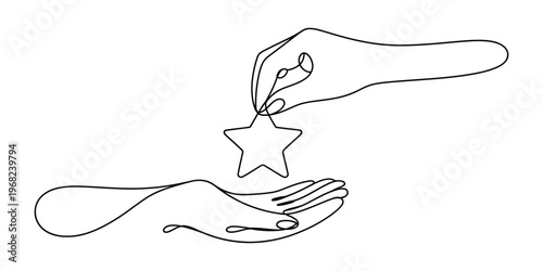 Minimalist One Line Drawing of Hands Holding a Star