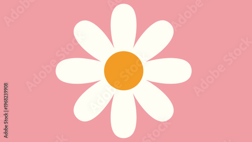 Simple white daisy flower with a bright orange center placed on a soft pink background for a minimalist and clean floral illustration concept.