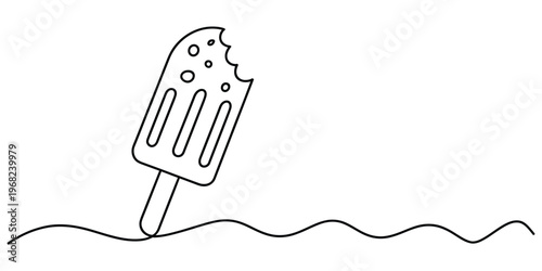 Minimalist One-Line Drawing of a Bitten Popsicle