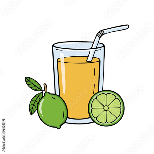 Refreshing Citrus Juice in a Tall Glass with Straw and Fresh Limes