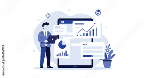 Business professional analyzing financial data and business analytics on tablet.