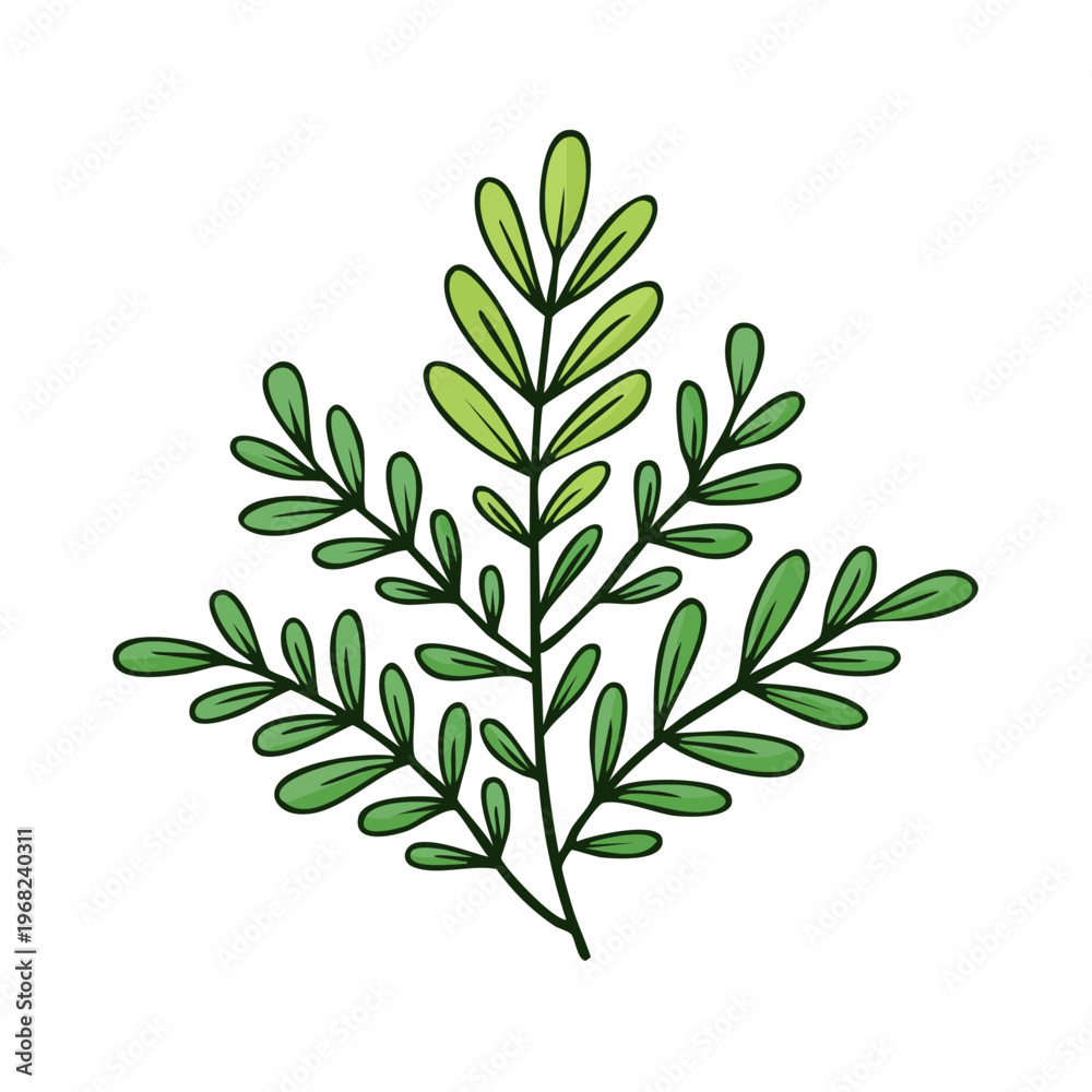 Obraz premium Delicate Green Leafy Branch Illustration Fresh Growth Botanical Element