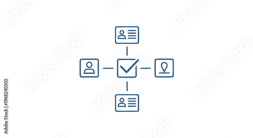 Checkmark Surrounded by People Icons Representing Teamwork and Collaboration.