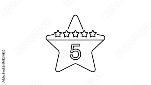 Simple black outline of a large star containing five smaller stars and the number five representing a top quality rating or score.