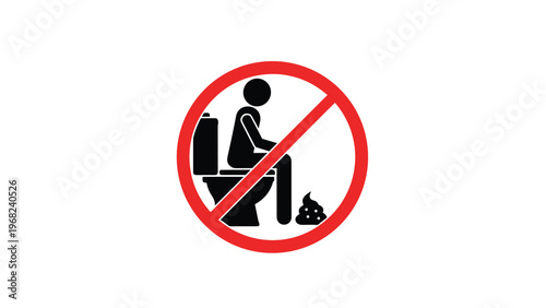 Prohibited sign with a red slash over a black stick figure person squatting on a toilet seat to promote proper restroom usage.