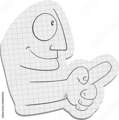 A funny vector illustration of a playful face drawn on a piece of paper, featuring a simple doodle style, light sketch lines, and a quirky, expressive character with a cheerful and humorous mood draw