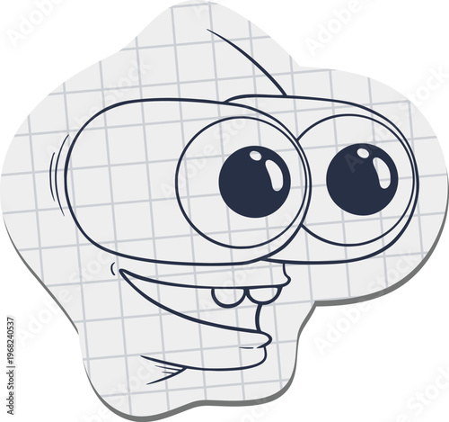 A funny vector illustration of a playful face drawn on a piece of paper, featuring a simple doodle style, light sketch lines, and a quirky, expressive character with a cheerful and humorous mood
