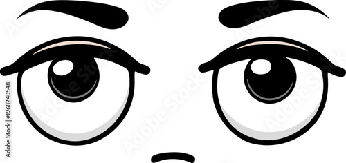 A vector illustration of serious eyes with a slightly bored expression, featuring a calm, neutral gaze, minimal design, and subtle emotion, conveying low energy and a quiet, understated mood
