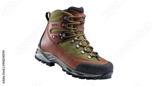 Konstfotografi Sturdy olive green hiking boot with brown leather accents and durable black rubb