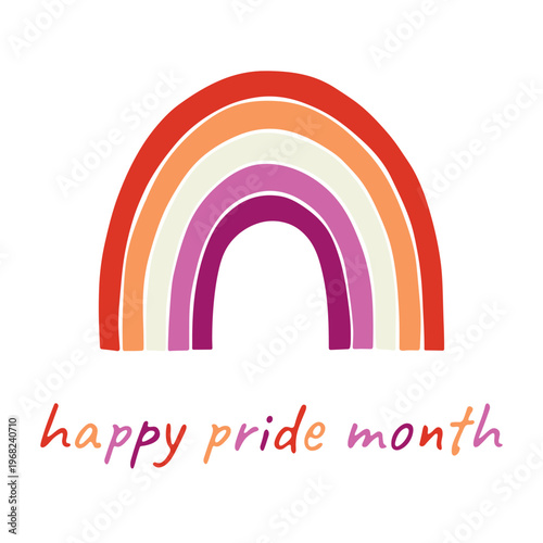 Colorful rainbow shape Lesbian pride flag Happy pride day LGBTQIA community Pride Month Vector hand drawn doodle for posters, stickers, logo, cards