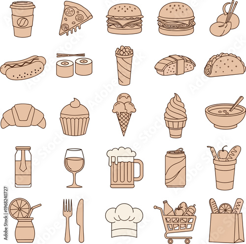 Collection of Fast Food and Drink Icons.