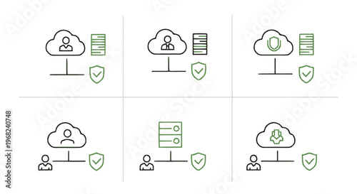 Cloud Computing Security Icons Representing Data Protection and Privacy.