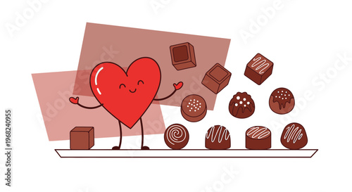 Happy Heart Character with Assorted Chocolates on a Tray