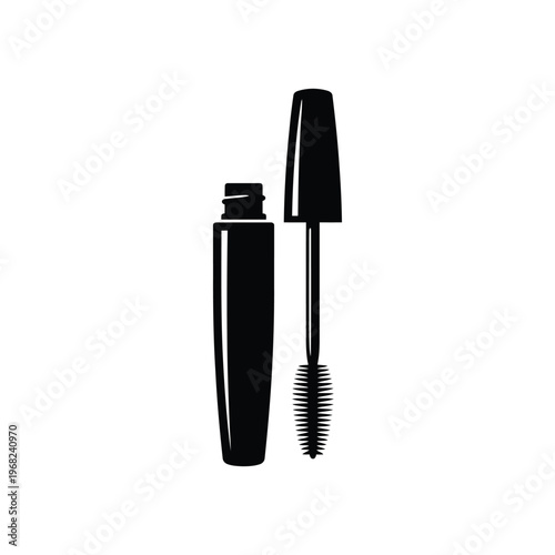 Black mascara tube and brush makeup