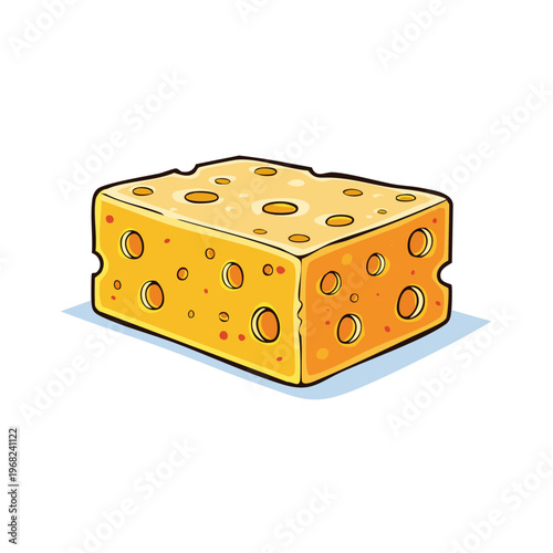 Cartoon Swiss Cheese Block with Holes Isolated on White Background