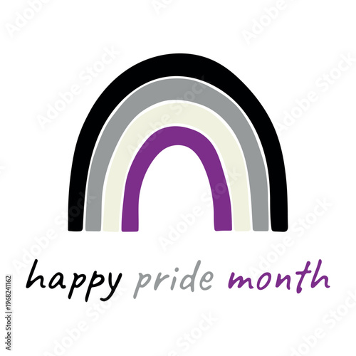 Colorful rainbow shape Asexual pride flag Happy pride day LGBTQIA community Pride Month Vector hand drawn doodle for posters, stickers, logo, cards